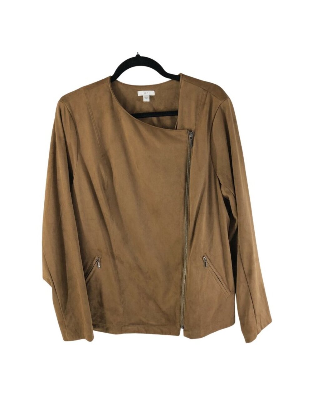 J Jill Womens Moto Jacket Faux Suede Asymmetric Zip Pockets Brown Size L